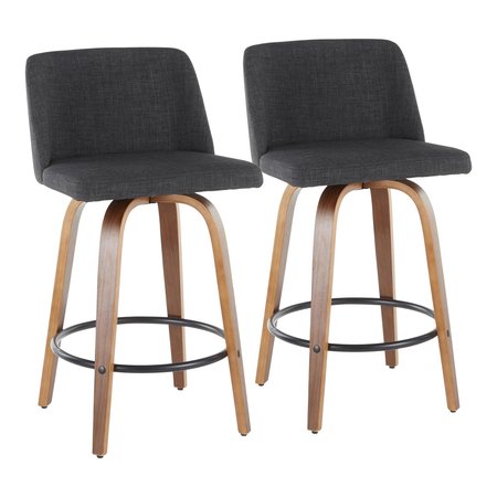 LUMISOURCE Toriano Counter Stool in Walnut and Charcoal Fabric, PK 2 B26-TRNO2Q WLCHAR2